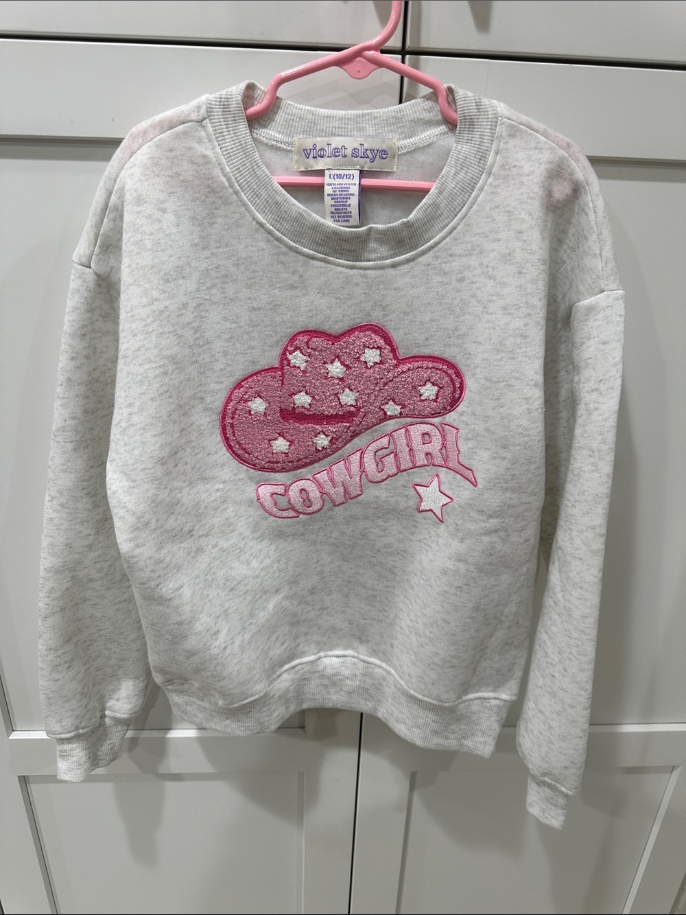 Girls Violet Skye L (10/12) patchwork Cowgirl Applique Sweatshirt